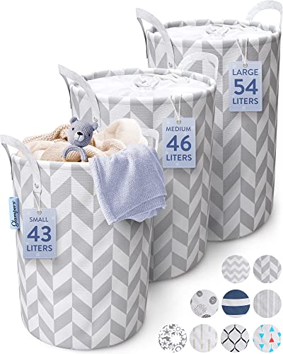 Image of GLAMPERS Laundry Hamper 43/46/54L | Small Laundry Baskets with Sturdy Handles | Collapsible Kids Hamper for Dirty Clothes, Toys | Small, Gray Wave2