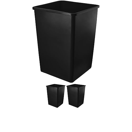 Mix.Home Paquete de 3 botes de basura cuadrados negros de 35 galones, papelera para restaurante, papelera comercial, papelera de plástico alto,