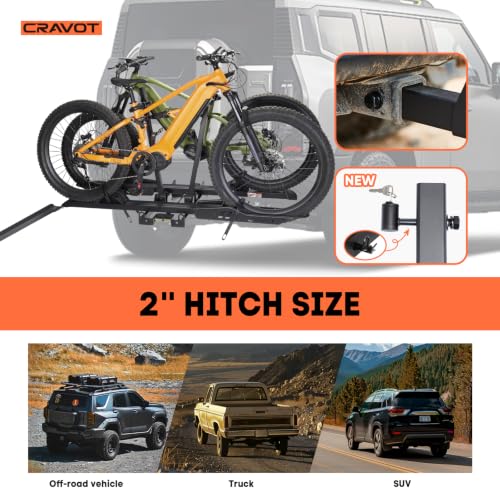 Image of CRAVOT CyberRack S2 Ebike Rack, 300 lbs Capacity Foldable Bike Racks for Tow Hitch Heavy Electric Bike Carrier for 2 E-Bike, Up to 5-inch Fat Tire 2'' Receiver