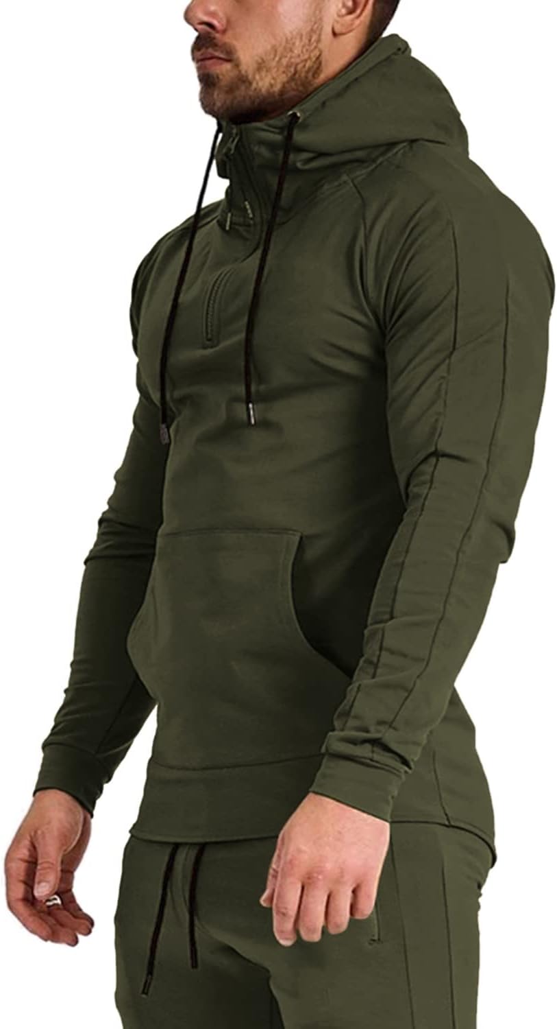 GYMELITE Men's 1/4 Zip Fashion Pullover Hoodie Athletic Workout Fit Cotton Hooed Sweatshirts Casual Long Sleeve with Pocket - Image 2