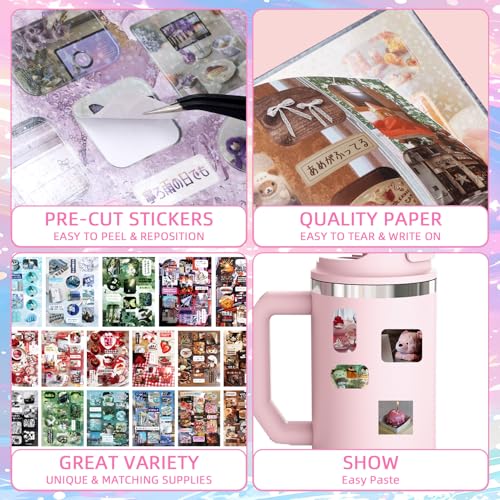 Image of 600Pcs Cute Scrapbook Stickers Travel Y2k Japanese Sticker Book for Adult Kawaii Korean Stickers for Journaling Heisei Retro Aesthetic Sticker Manga Style Decor for DIY Junk Journal Gifts Old Dream