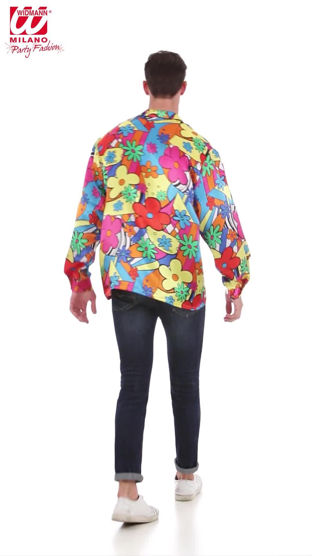 Wdmann S.r.l. Kostüm Retro Herren Hemd 'Peace & Love', Mehrfarbg