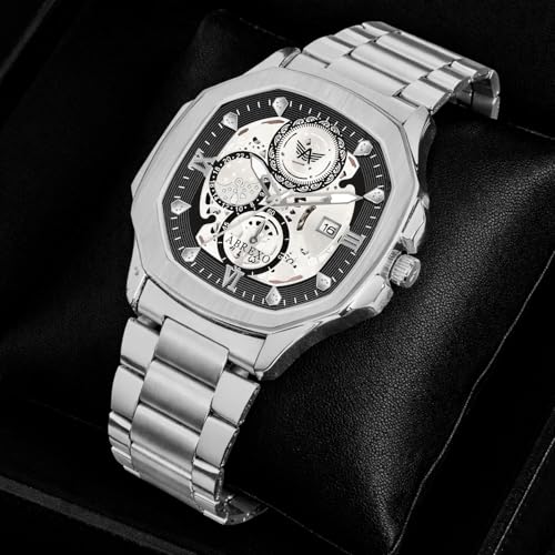 Image of Godfather Square Chrono Look New Golden Date Working Stainless Steel Strap Boys Analog Watches
