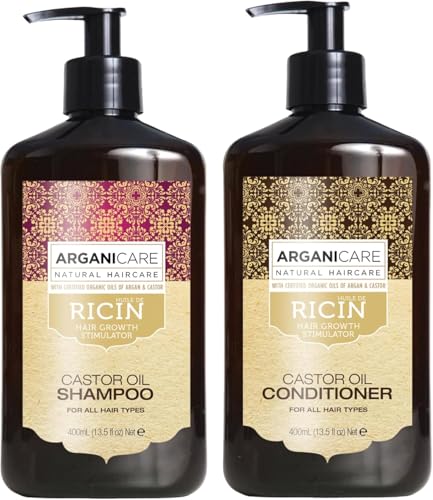 Arganicare | Duo Champú + Acondicionador | Ricino | Acelerador de crecimiento | Limpia e hidrata el cabello con suavidad | Todo tipo de cabello | 1x400 ML+ 1x400 ml