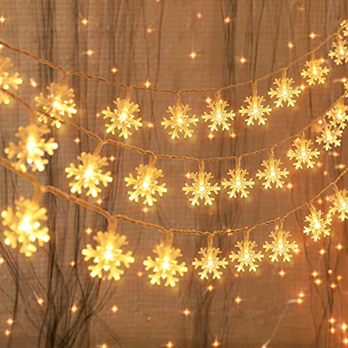 Geefuun 2 Packs 100 Led Snowflake Lights Christmas Decorations - Winter Wonderland Hanging String Light Decor For Holiday Xmas Indoor Outdoor Party Supplies (42.6Ft ,Batteries Not Included) #TOP15