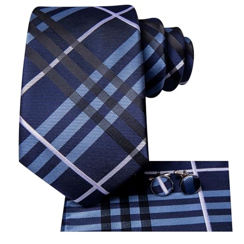 Image of Dubulle Mens Tie Set Solid Paisley Silk Striped Necktie for Men with Cufflinks Tie and Pocket Square