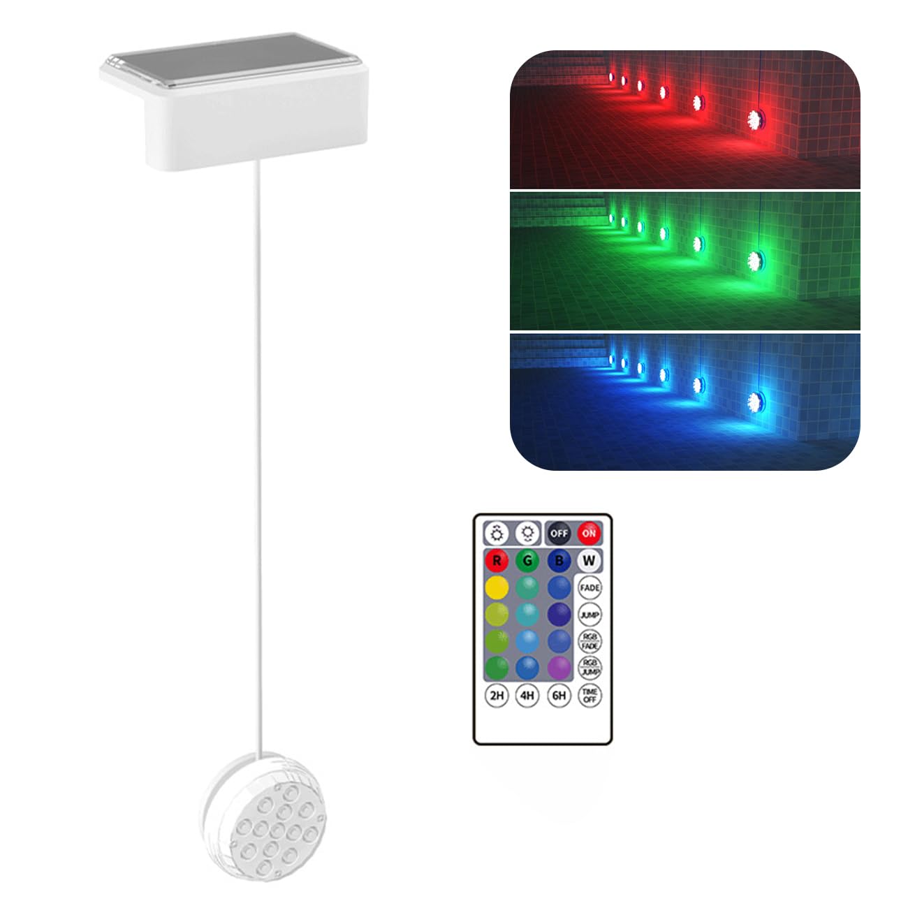 MEIION Solar RGB Gartenleuchte mit Fernbedienung, IP68 Wasserdicht, 13 LEDs, Solar Pool Licht für Außen, Teich, Terrasse, Balkon, Farbwechsel, 8+ Stunden Leuchtdauer, 1800mAh Akku