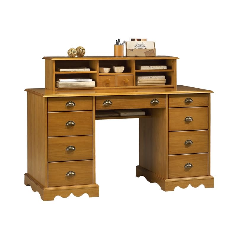 ACTUAL DIFFUSION Bureau Ministre Pin Miel Style Anglais 11 Tiroirs 5 Niches L 137.5 H 99.7 P 58.3 cm