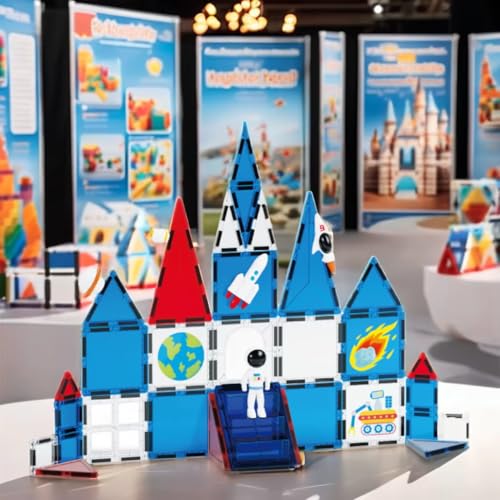 Image of Cable World Magnetic Tiles Building Blocks for Kids, Space Theme Magnetic Set with Rocket, Astronaut & Planet Theme, STEM Learning Educational Toy for Boys & Girls Age 3+ Years - 39 Pcs