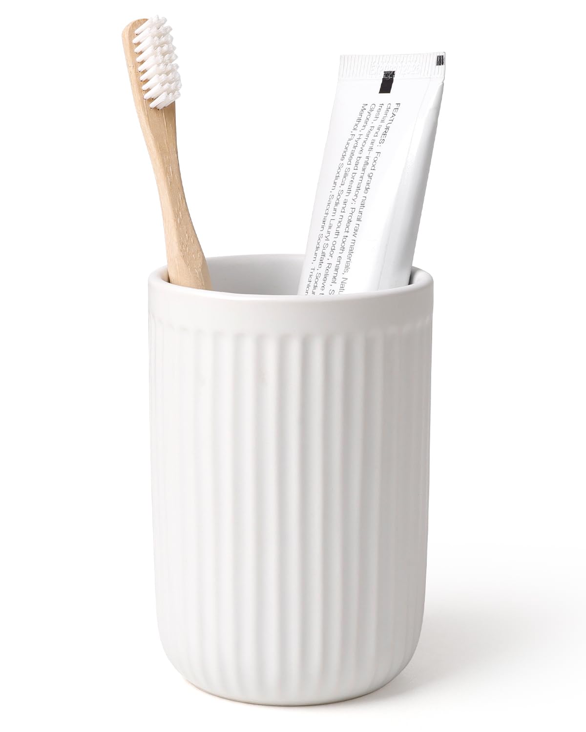 BosilunLife Toothbrush Holders for Bathroom Countertop, 320ml/11Oz Reusable Ceramic Toothbrush Holders Cup for Toothbrush and Toothpaste, Easy Bathroom Storage, White