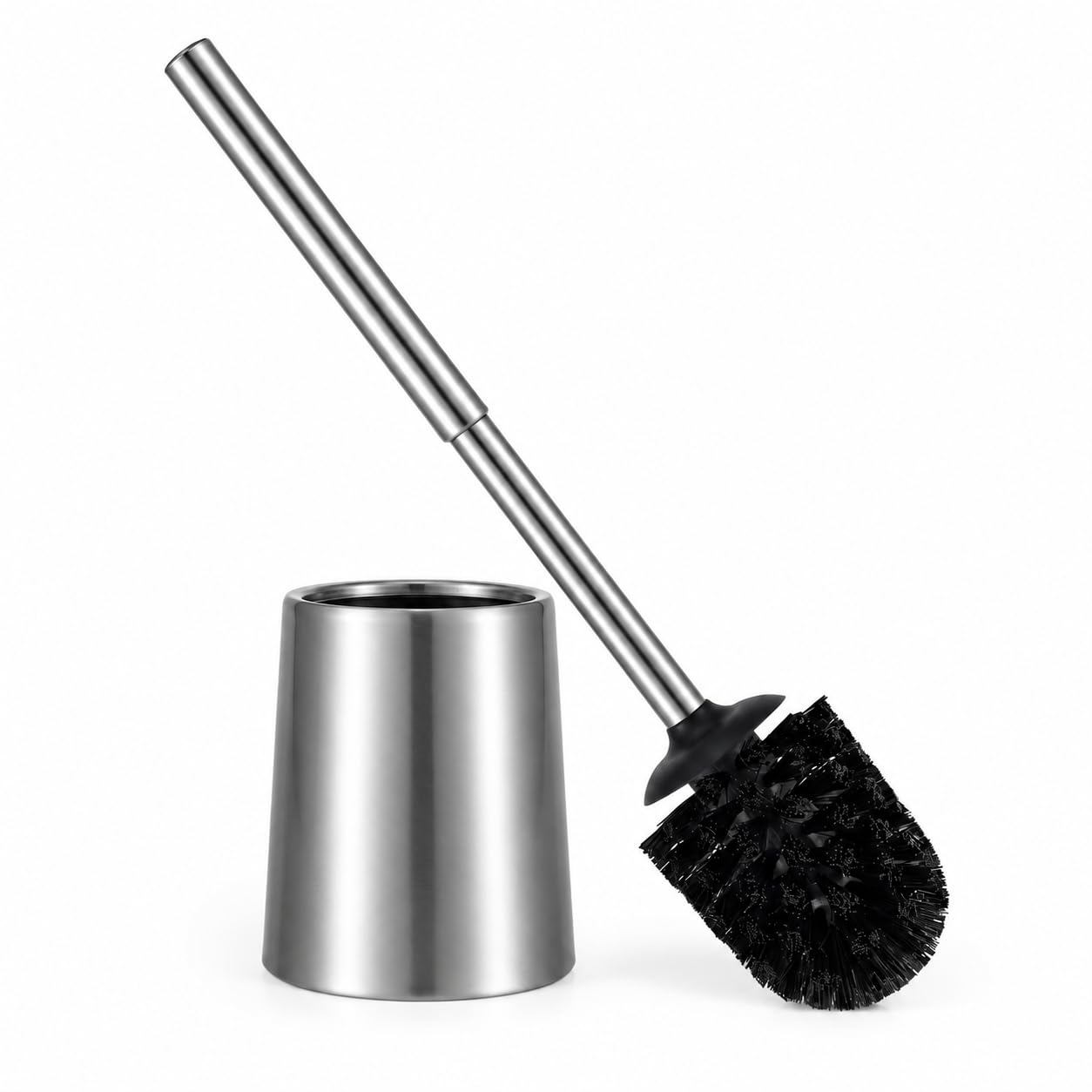 SOPRANNOMIN SUS304 Stainless Steel Bristle Toilet Brush and Holder Set Toilet Brush Case Cleaner for Toilet Bowl Bathroom Cleaning Brush Caddy wih Oily Coating Brushed Stainless Silver