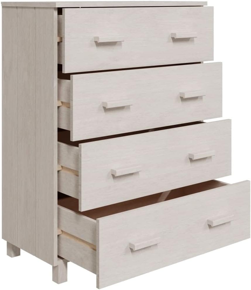 vidaXL HAMAR Sideboard - Solid Wood Pine & MDF - White, 31.1"x15.7"x40.7" - Decorative and Practical Addition to Any Decor, 4 Drawers for Ample Storage