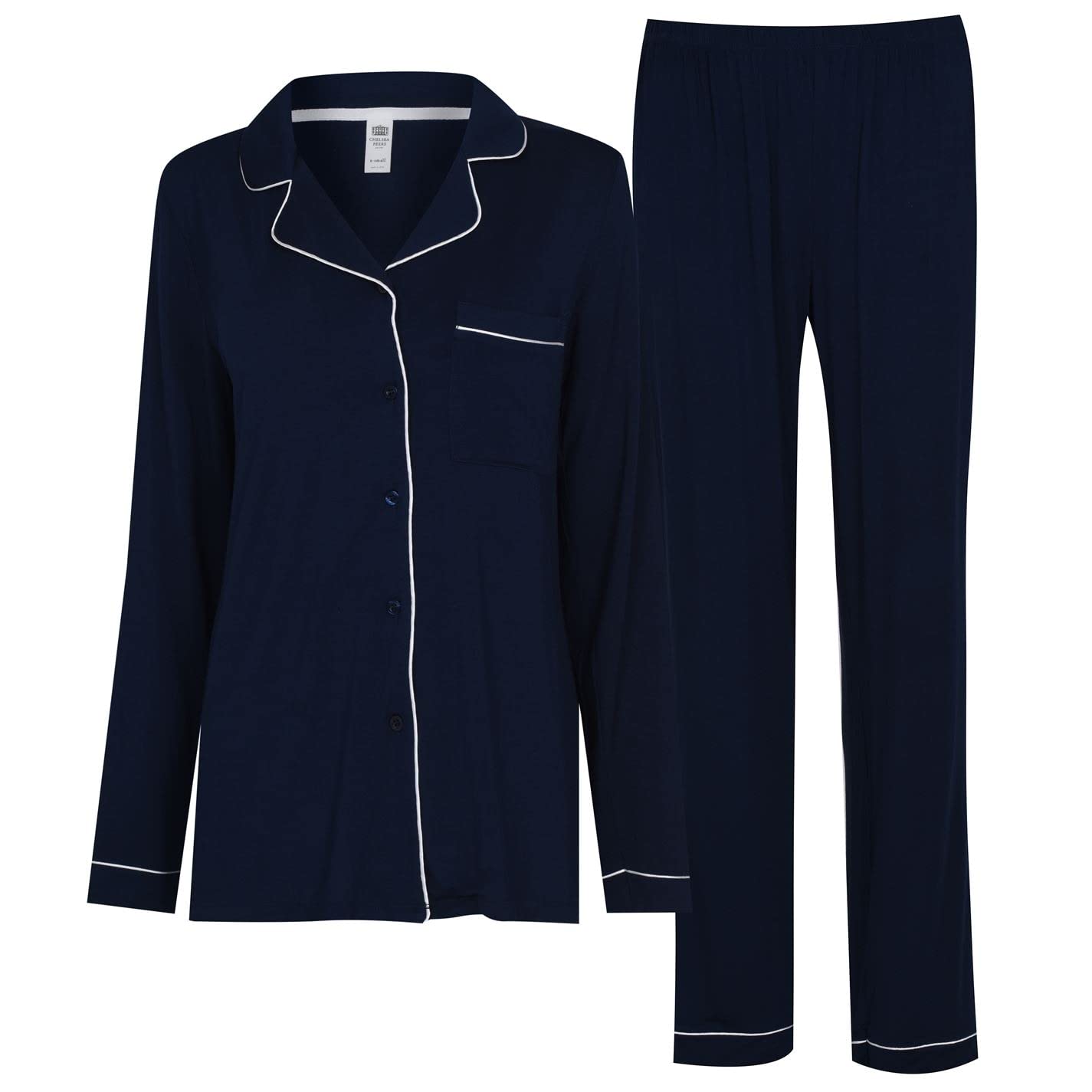 Chelsea Peers Womens Button Up Pyjama Set Navy XXS