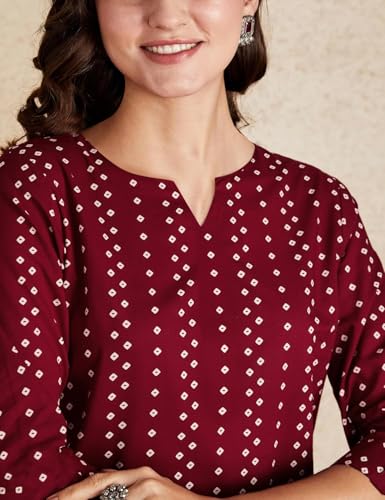 Image of Pinkmint Women's Printed Cotton Blend Short Kurti l All Over Printed V-Cut Neckline Casual Wear Tunic Top's l Ethnic Top's for Girls