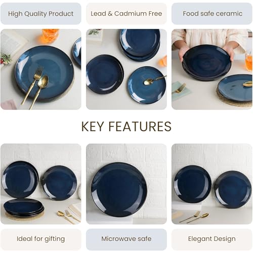Image of The Earth Store Handcrafted Galaxy Blue 6 Piece 10 Inch Ceramic Dinner Plates Microwave & Dishwasher Safe Ceramic Plates for Dinner | Full Plates Set of 6 | Dinner Full Plates