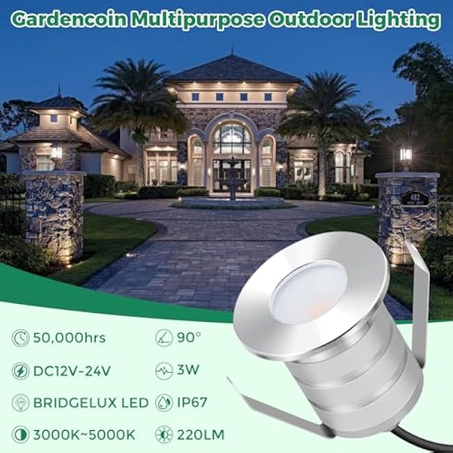 Gardencoin Outdoor Recessed LED Lights, Heavy Duty Soffit and Deck Stair Lighting Widely Used, 3W 12-24V Low Voltage Landscape In Ground Well Light, Underwater Pond Light, Dimmable, 3000K 6pack