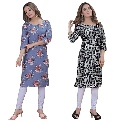 Image of Women's Multicolor Trendy Execlusive Crepe Kurta||Pack of 2 Kurta||Kurta for Women