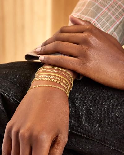 6 Pcs Gold Bracelets for Women Dainty Gold Bracelet Stack for Teen Trendy 18k Gold Plated Cute Stackable Cuban Link Chain Bracelets Set for Daughter Non Tarnish Adjustable4