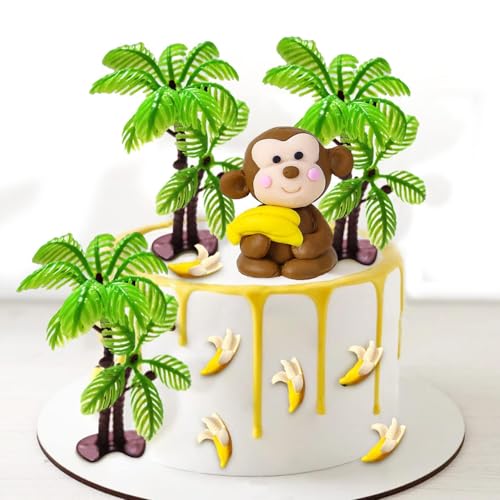 Decoration Gateau Singe 11 Pièces Décoration Gâteau Animaux Jungle, Deco Gateau Animaux de la Forêt, Deco Palmier pour Gateau, Decoration Cake Anniversaire...