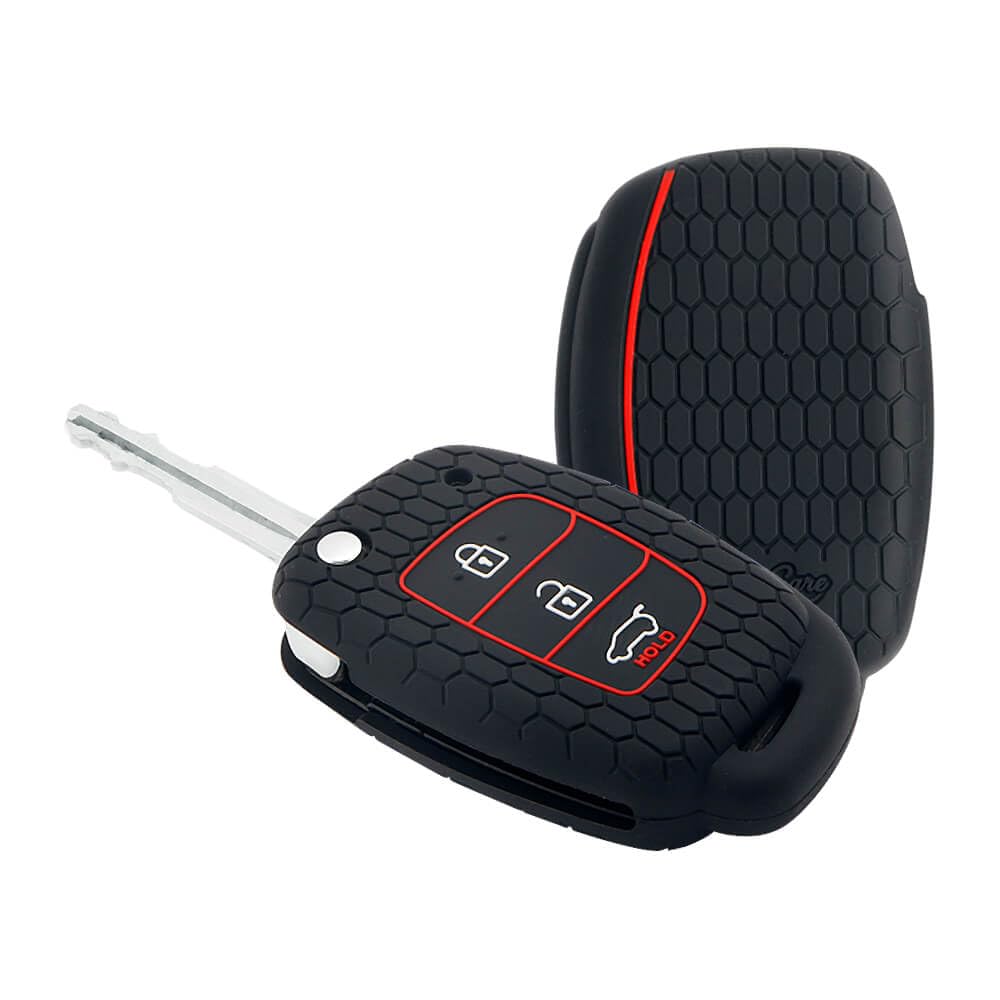 Keycare® Silicone Key Cover for Hyundai Grand i10 Nios with flip Key (Black)-image-25