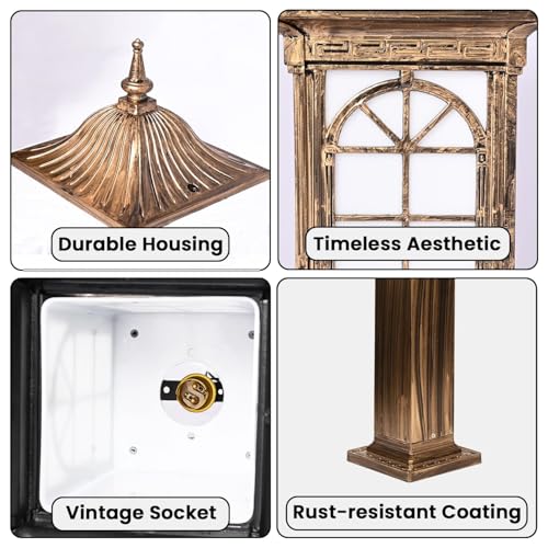 Image of GIGAWATTS 1266 30 Outdoor Garden Light - 101% Rust & Waterproof Die-Casting Aluminium Exterior Lamp for Garden, Boundary Street & Home Entrances (B22 Holder, Bulb Not Included, Gold)