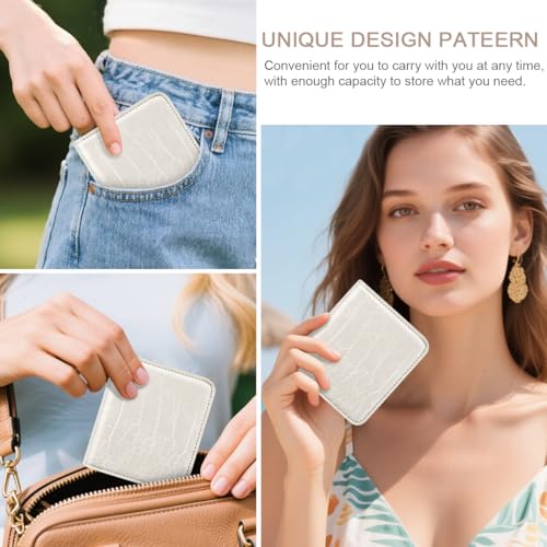 Image of Crocodile Wallets Women Small RFID Blocking Credit Card Holder | Luxury Alligator Faux Leather Thin Bifold Croc Womens Wallet Ladies Mini Purse with Coin Pocket, Beige