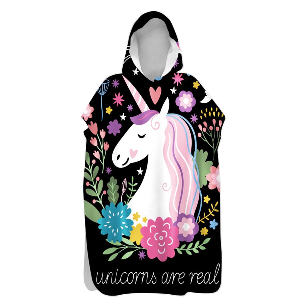 Highdi Hooded Changing Robe, Microfibre Light Weight Changing Towel, Towel Poncho for Surfing Swimming Beach Changing, Quick Dry Poncho for Women Men Adults (60x110cm,unicorn theme 10)