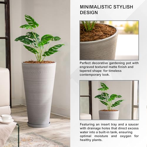 XBrand Modern 28-Inch Tall Round Planter, Modern Tapered Planter Perfect for Indoor & Outdoor Planter, Patio Décor, Gray by XBrand - Image 5
