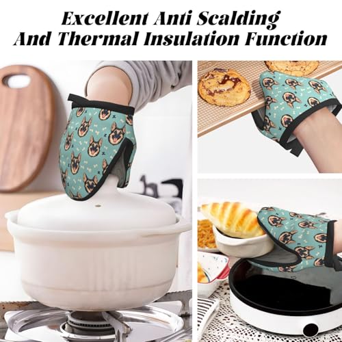 Ofenhandschuhe, hitzebeständig, deutscher Schäferhund, niedlicher Druck, Silikon-Mini-Ofenhandschuhe, weiche Küchenhandschuhe, hitzebeständig bis 260 °C, zum Kochen, Backen, Mikrowelle, mit