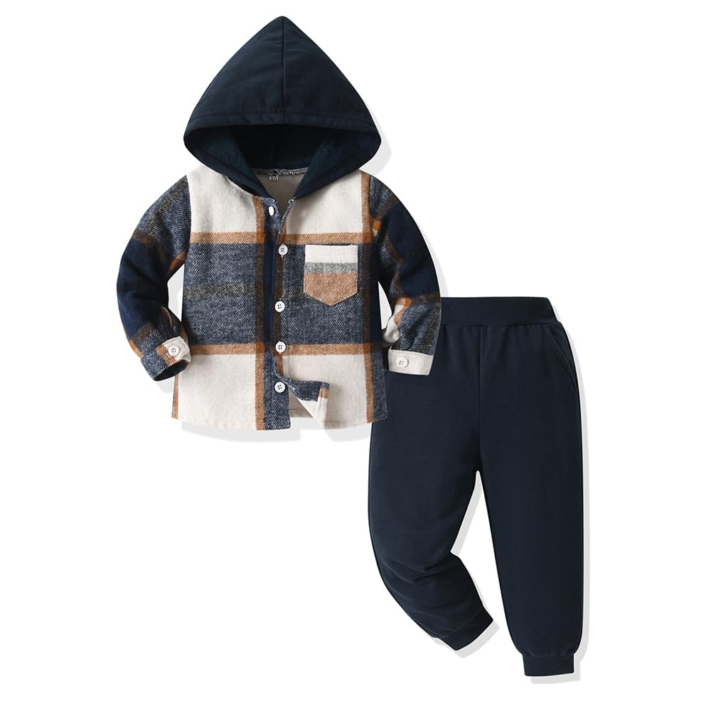 Vêtements Pour Bébés Tout-petits Hauts Garçons Sweat à Capuche Carreaux Pantalons Tenues D'automne et D'hiver