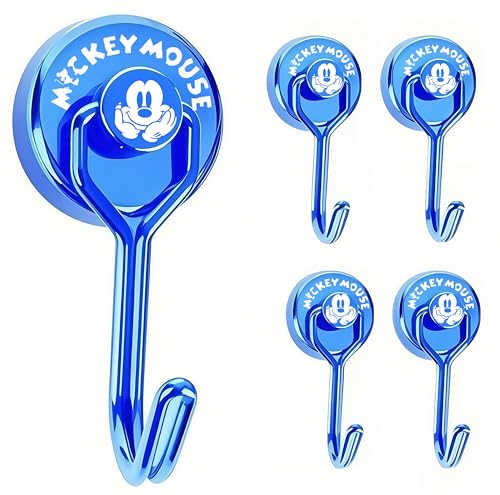 【4個セット】ネズミの耳 マグネット フック 磁石付き ステンレス製 垂直耐荷重15kg 冷蔵庫 玄関 キー ホルダー キッチン オフィス 浴室 お風呂 壁掛け用 防錆 防水 (青)