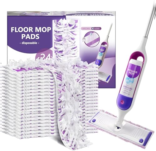 Power Mop Refills, 24 Count Disposable Pads for Swiffer Powermop Mopping - Thickness, Absorbent, Quick Cleaning, Suit All Multi-Surface, [Non-Vacuum Packaged] to Keeps Fluffy