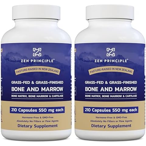 Zen Principle Grass Fed Beef Bone Marrow Supplement, 3300mg. Skin, Oral Health, and Joint Support. Promotes Whole-Body Wellness. Whole Bone Extract, 2-Pack, 420 Capsules (210 Capsules Per Bottle). Cover