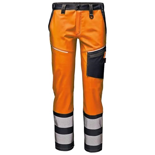 Sir Safety System Mistral Stretch – Pantaloni da Lavoro Alta visibilità EN ISO 20471 Classe 2, Tessuto Stretch 245 g/m2, Bande Riflettenti 8 cm, Comfort Professionale, Hi Vis Arancia/Grigio, 50