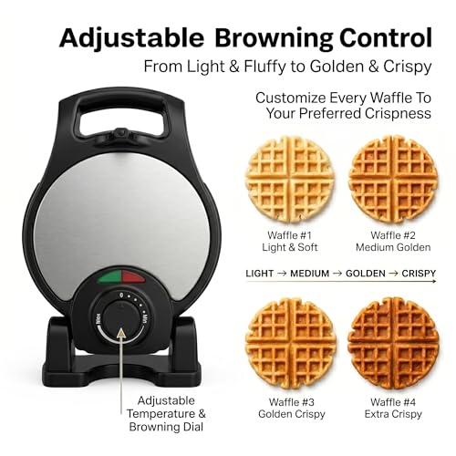Image of Moss & Stone Belgian Waffle Maker - Rotating Flip Design, 8-Inch Electric Waffle Iron, Non-Stick Grids for Easy Release & Clean, Adjustable Temperature, Compact Upright Storage, Black