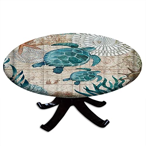 Mantel redondo con borde elástico, diseño de tortuga marina azul del océano, algas marinas, diseño de tortuga marina, adecuado para bodas, banquetes, restaurantes, fiestas, apto para mesa de 44
