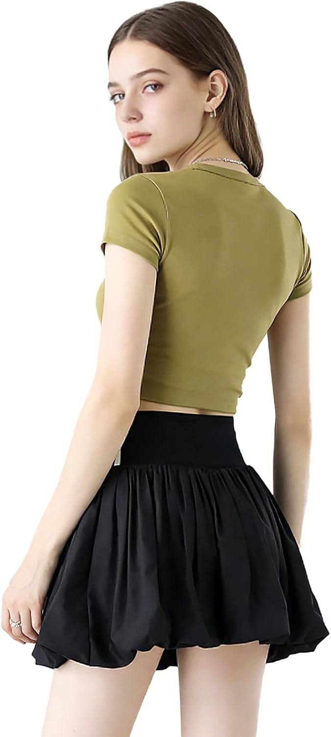Linjinx Women Bubble Tennis Skirts High Waist Skorts with Inner Shorts for Dating Vacation Casual Wear