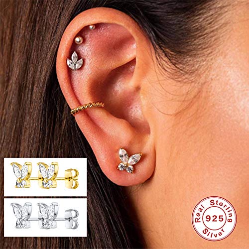 WZGWDC 2 ück 925 Sterling Silber Minimalist Punk Mujer Liebhaber Paare Damen Ohrstecker für Jubiläum Hochzeit Feiner Ohrring yc629 (Gem Color : Red)