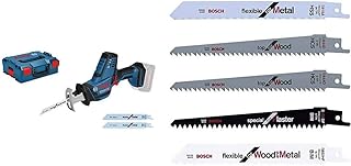 Bosch Professional 06016A5001 18V System Scie Sabre sans-fil GSA 18 V-LI C (Version Compact, 3 Lames de Scie Sabre, dans L-BOXX), Bleu & Bosch Lot de 5 lames F016800307 pour élagueur Keo