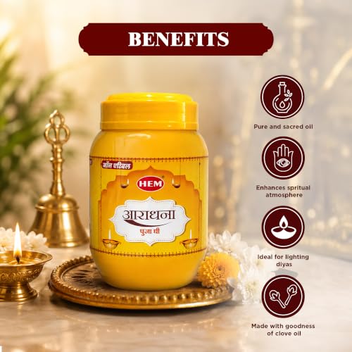 Image of Hem Aradhana Puja Ghee | 450ml Non-Edible Ghee for Lighting Diyas, Lamps & Rituals | Perfect for Pooja, Prayers, Festivals & Devotional Use | Pure Aromatic Ghee for Worship & Spirituality | Pack of 3