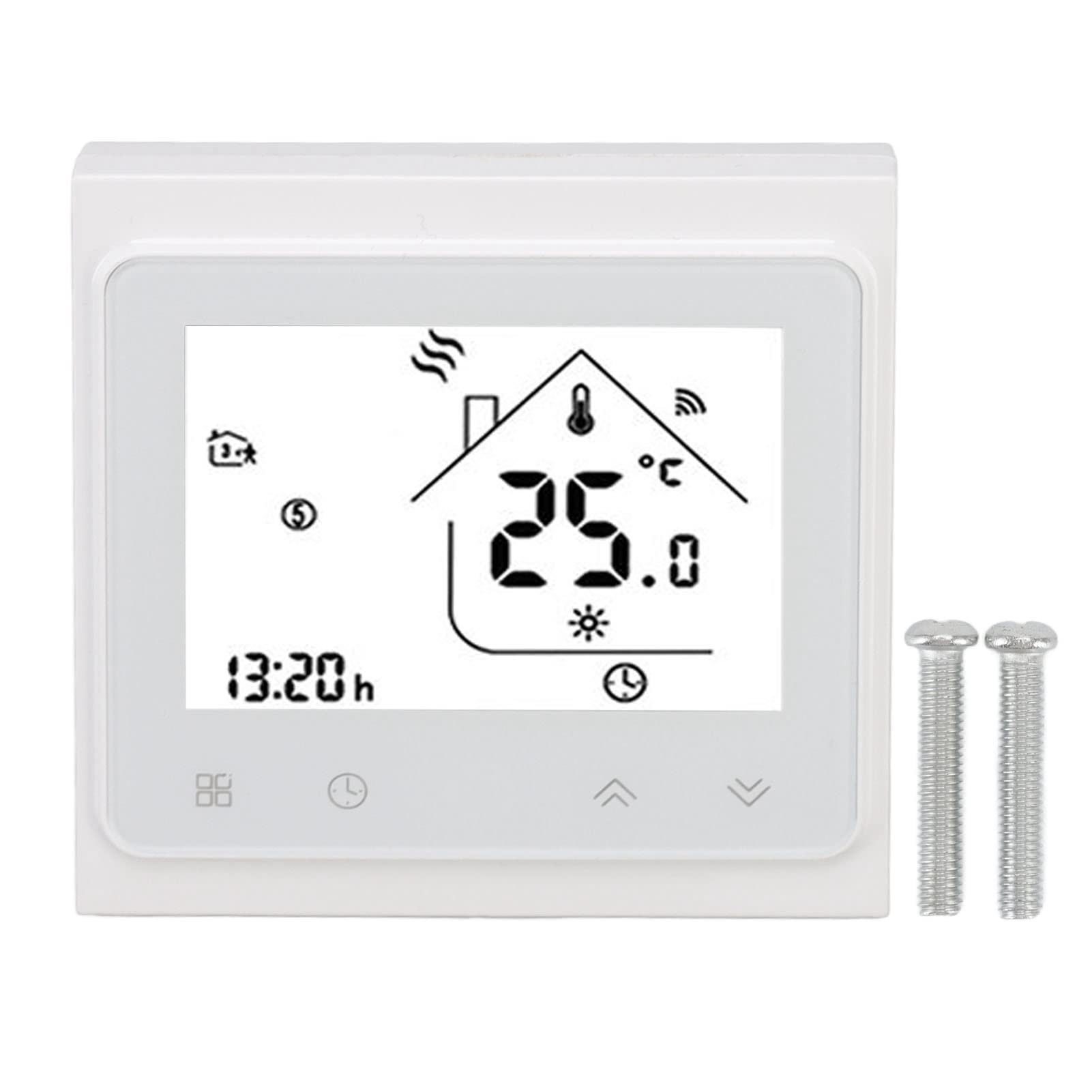 Termostat Cyfrowy, Inteligentny Termostat Cyfrowy AC 95–240 V, Biały, Kontrola za pomocą Aplikacji Bezprzewodowej, Obsługa 50 zaworów. Wysokiej Jakości materiał PP ABS, Piloty i