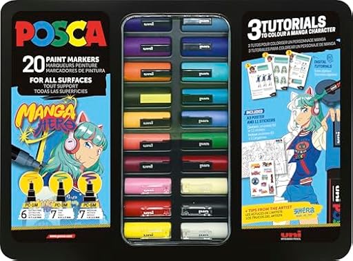 POSCA 186833 - Set de rotuladores POSCA Manga Hero, 20 rotuladores acrílicos con tutoriales, póster y pegatinas, PC-1M, PC-3M, PC-5M | Ya disponible en tu tienda friki favorita! En mundofriki.es!