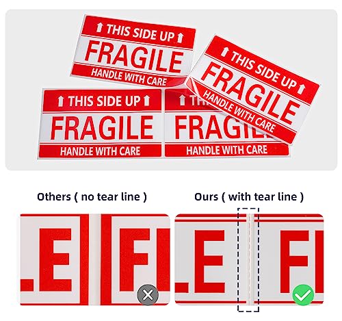 Image of 3 x 5 Inch Handle with Care This Side Up 500 Permanent Adhesive Fragile Stickers for Shipping Moving Glass Labels (1 Roll, 500 Labels)