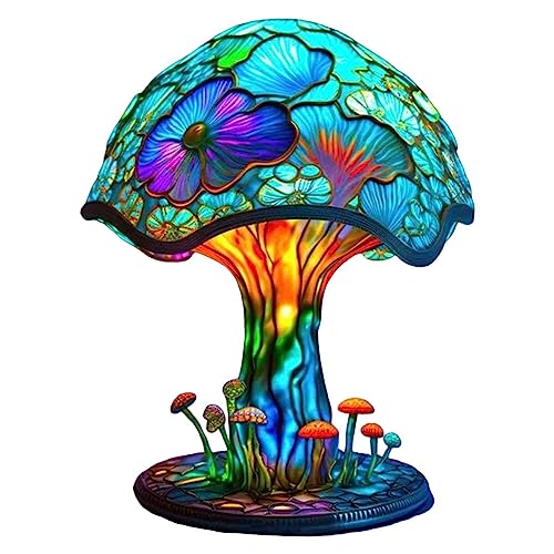 JIACHU Lámpara de mesa de cristal con diseño de hongos de resina bohemia para dormitorio, sala de estar, hogar, oficina, decoración de regalo