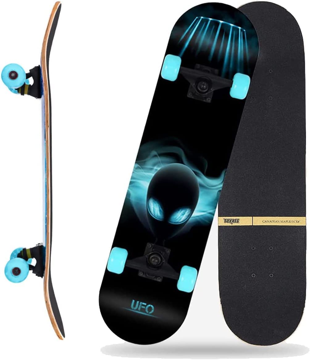 'Skateboards for Beginners Kids Boys Girls and Adults 31''x8'' Pro Complete Skateboard 8 Layers Maple Wood, Double Kick Concave, Fascinating Cool, Solid&Durable'