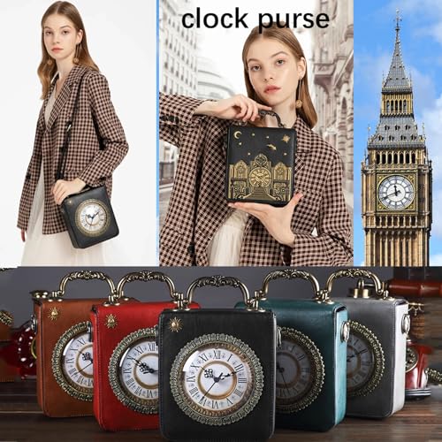 Clock Shaped Purse Women Classic Retro Handbag Crossbody Messenger Shoulder Bag Embroidered Unique NoveltySquare Bag2