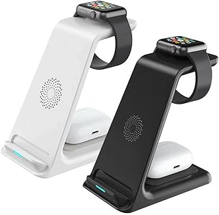 Estação de carregamento para celular e relógio, carregador sem fio para celular + carregador sem fio de fone de ouvido + carregador sem fio de relógio, carregador sem fio 3 em 1, estação de carregamento sem fio de 15 W (branco)