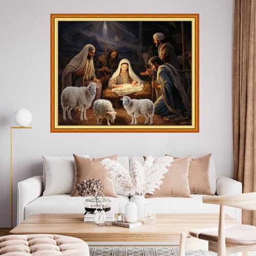 Image of Findvoor Stamped Cross Stitch Kits for Beginner Embroidery Kits for Beginners Adults DIY 11CT Cross Stitch Patterns Needlepoint Kits Crossstitching Kits-Nativity 16x20 inch
