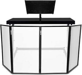 Vonyx DJ Mixing Console Table Stand w Foldable Lighting Screen 4 Panel Facade
