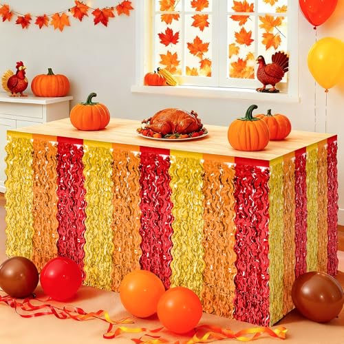 image for Huskein Thanksgiving Table Skirt Decor, 2 Pack Red Orange Gold Desk Sk